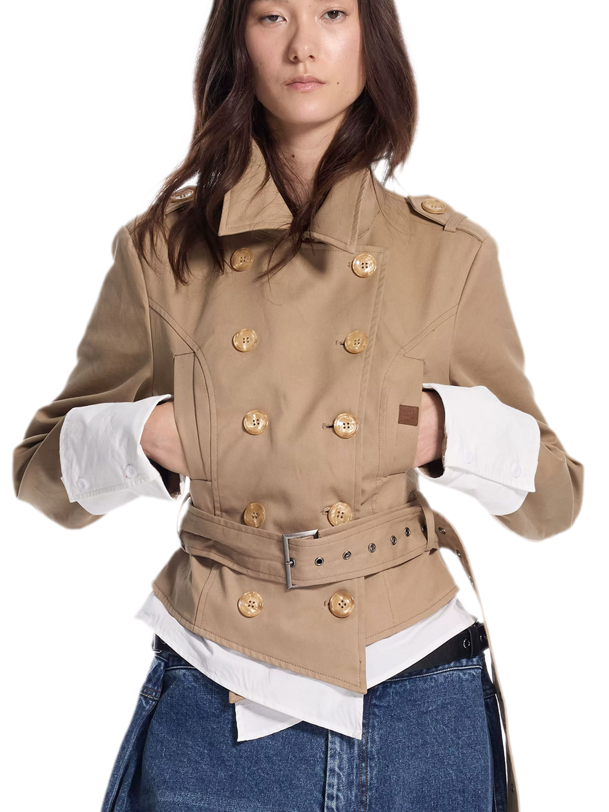 Contrast Cuff Cropped Trench Coat