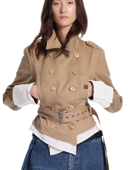 Contrast Cuff Cropped Trench Coat