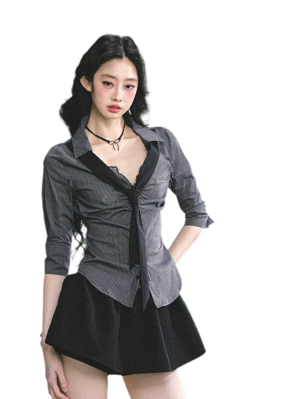 細條紋蕾絲 Polo 衫