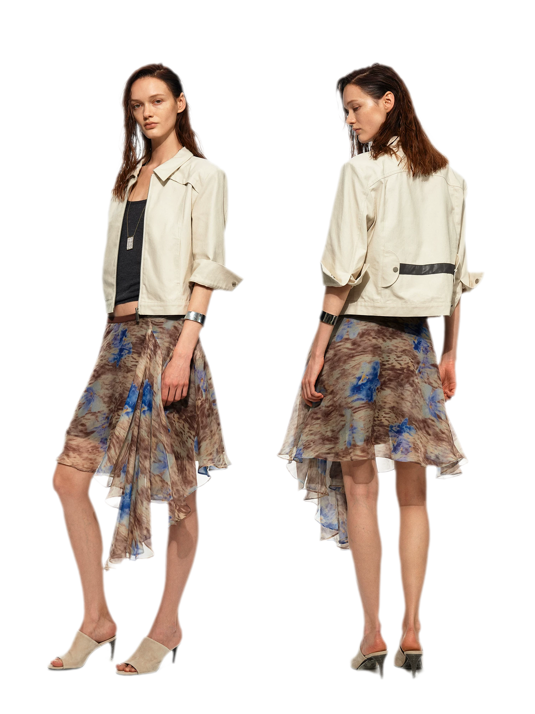 Printed Irregular Hem Chiffon Skirt