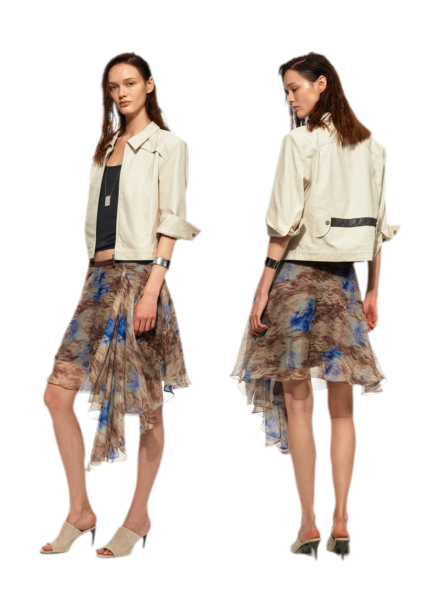 Printed Irregular Hem Chiffon Skirt