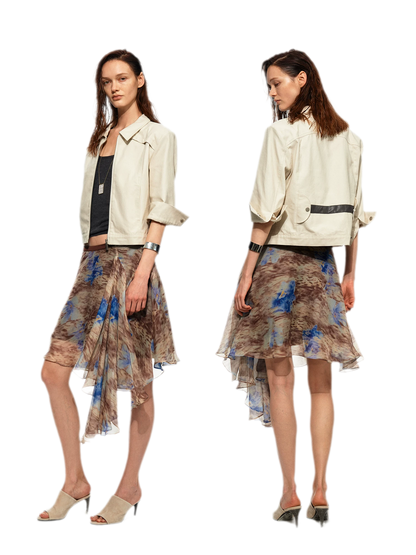 Printed Irregular Hem Chiffon Skirt