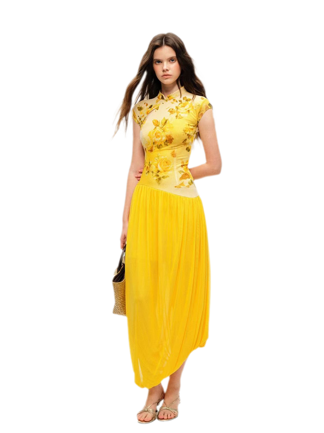Rose Print Modern Qipao Dress