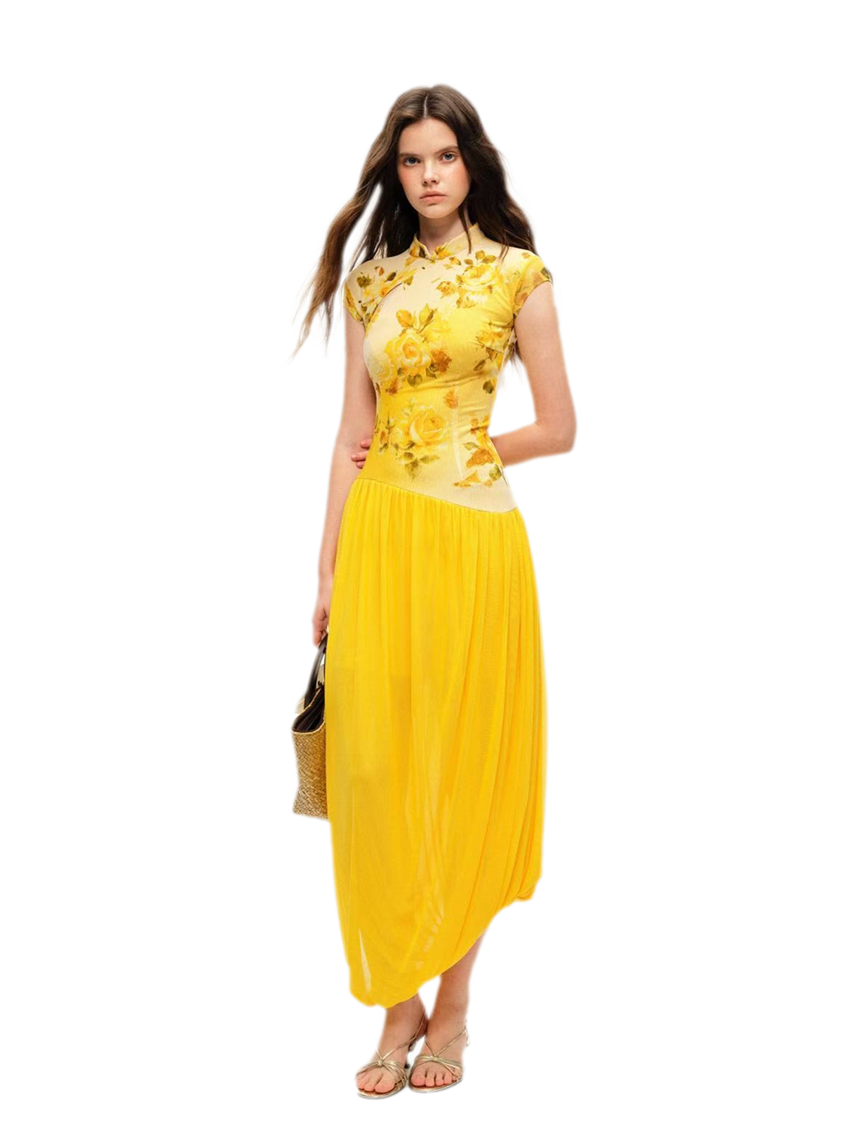 Rose Print Modern Qipao Dress