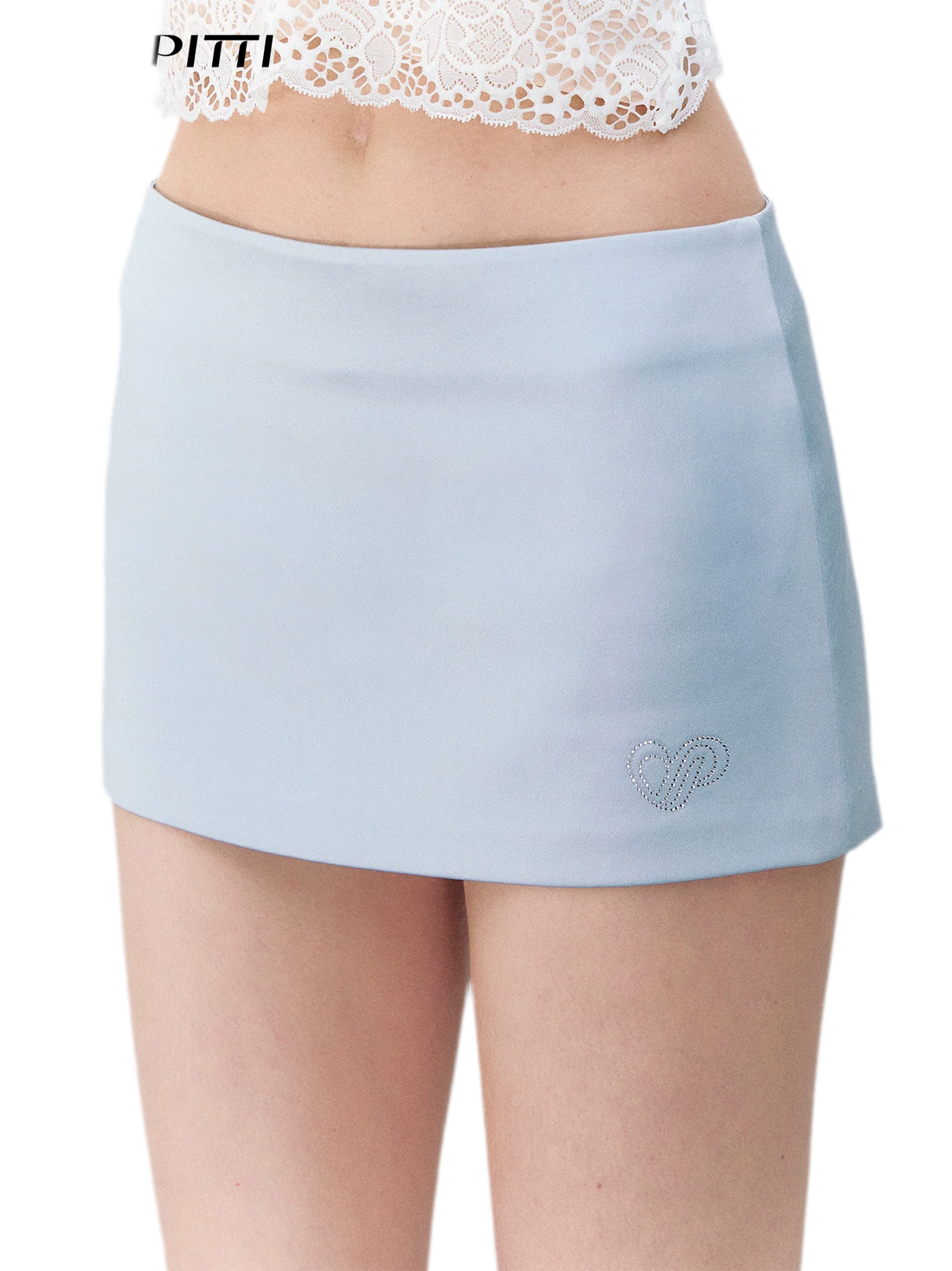 Luminous Focus Heart Rhinestone Acetate Satin Skirt