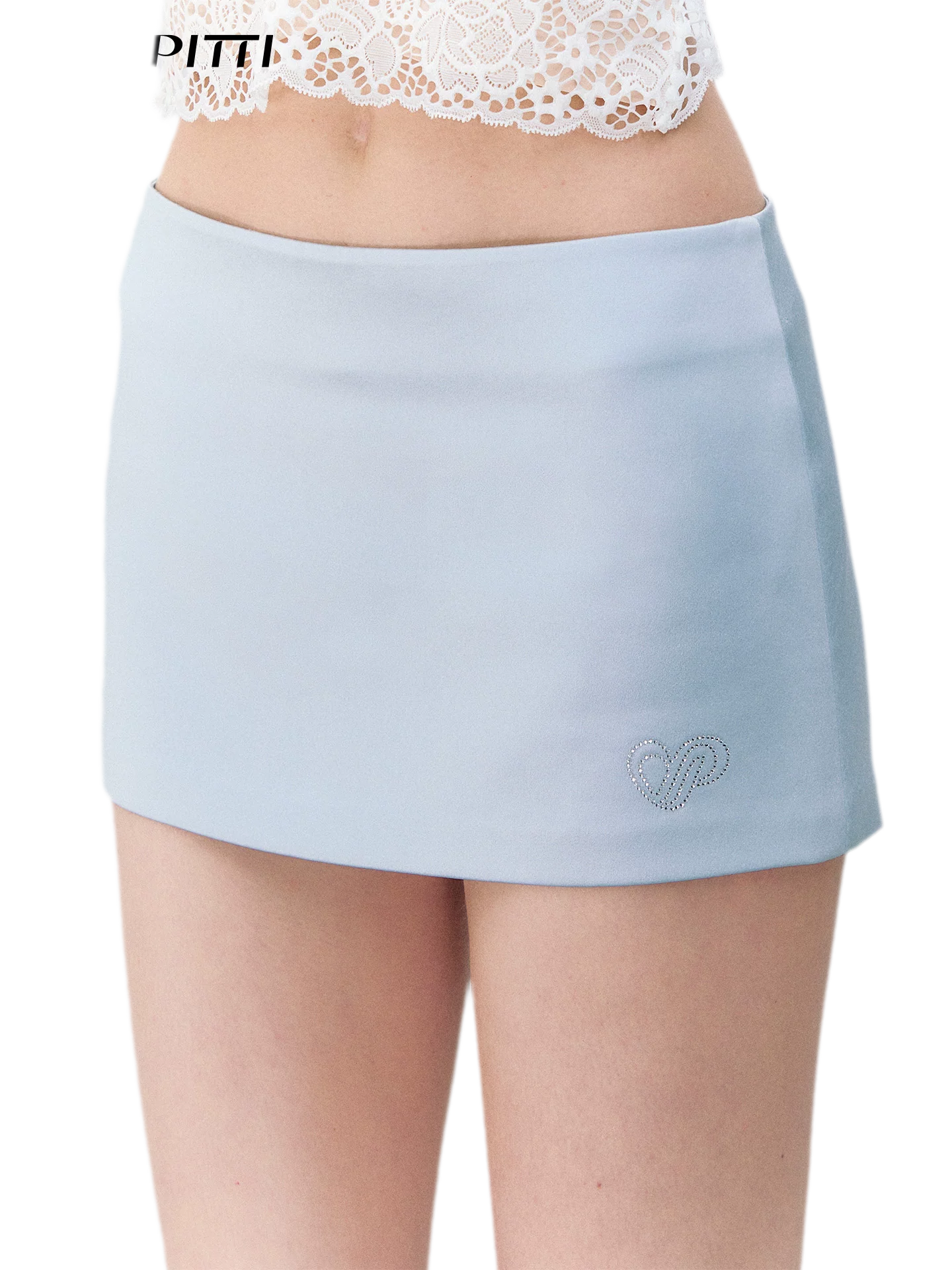 Luminous Focus Heart Rhinestone Acetate Satin Skirt