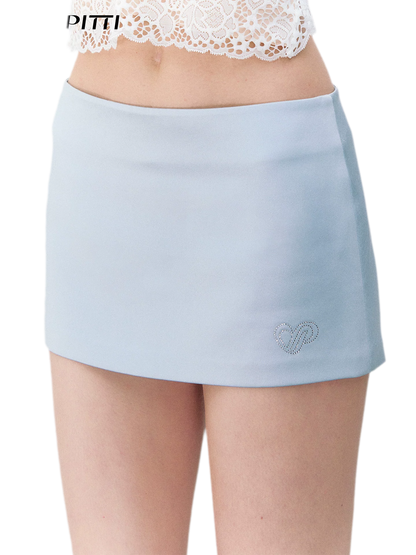 Luminous Focus Heart Rhinestone Acetate Satin Skirt