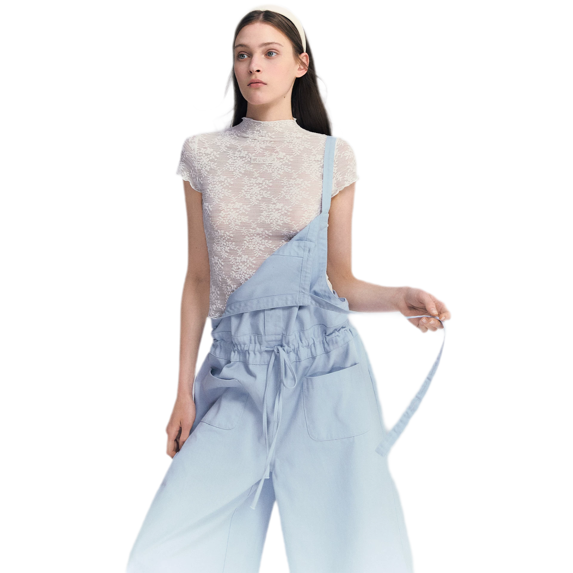 Lace Mesh Mock Neck Top