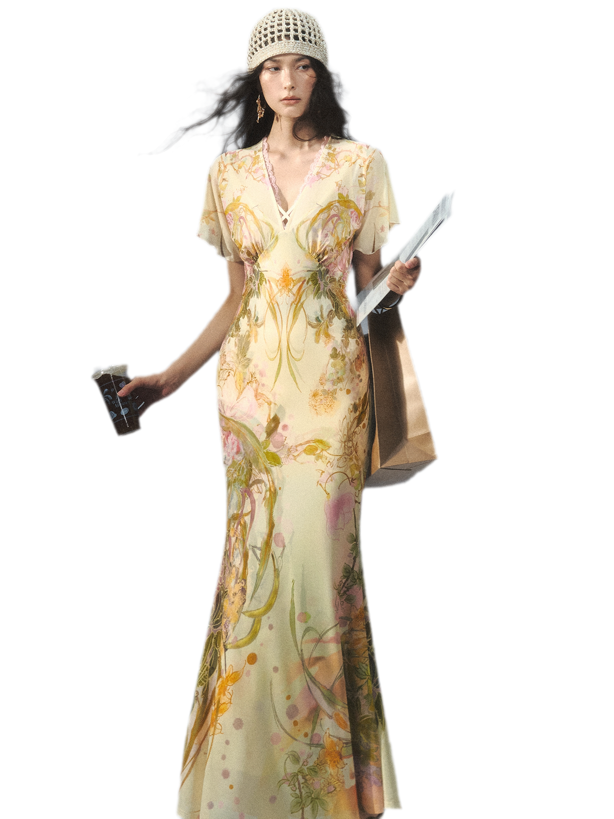 Aquarell-Blumen-Fischschwanzkleid