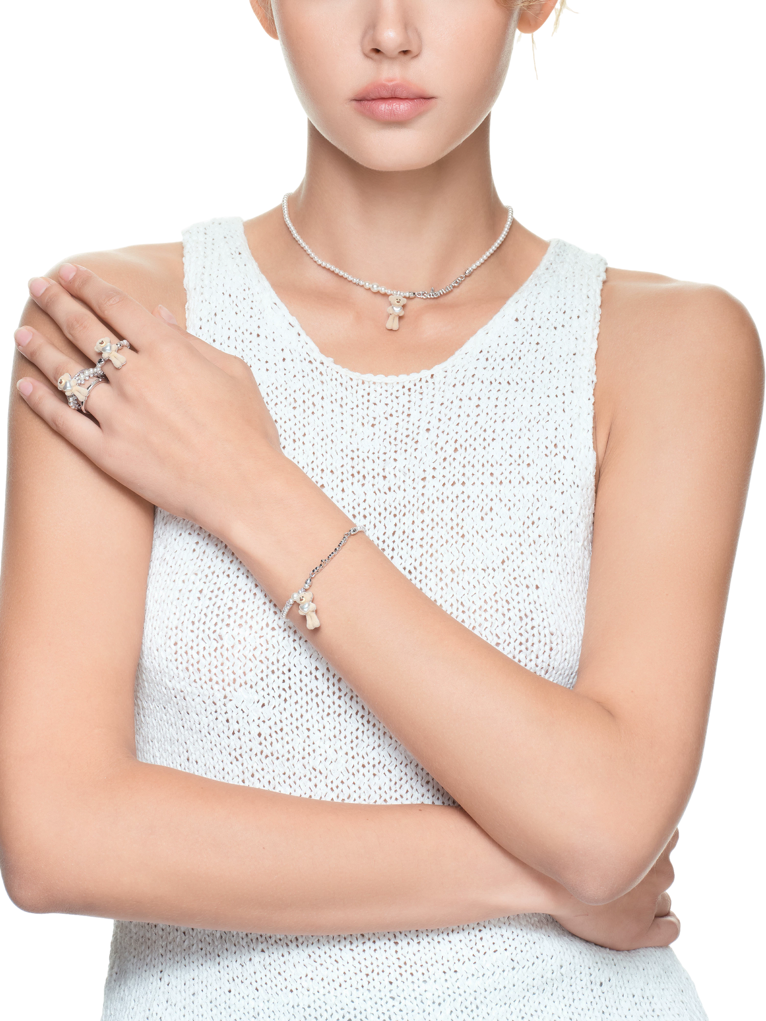 Bear Hug Pearl Heart Necklace