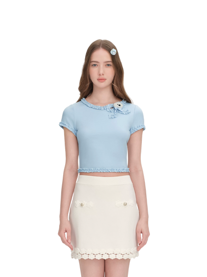 Ruffled Bow Short Sleeve T-Shirt
