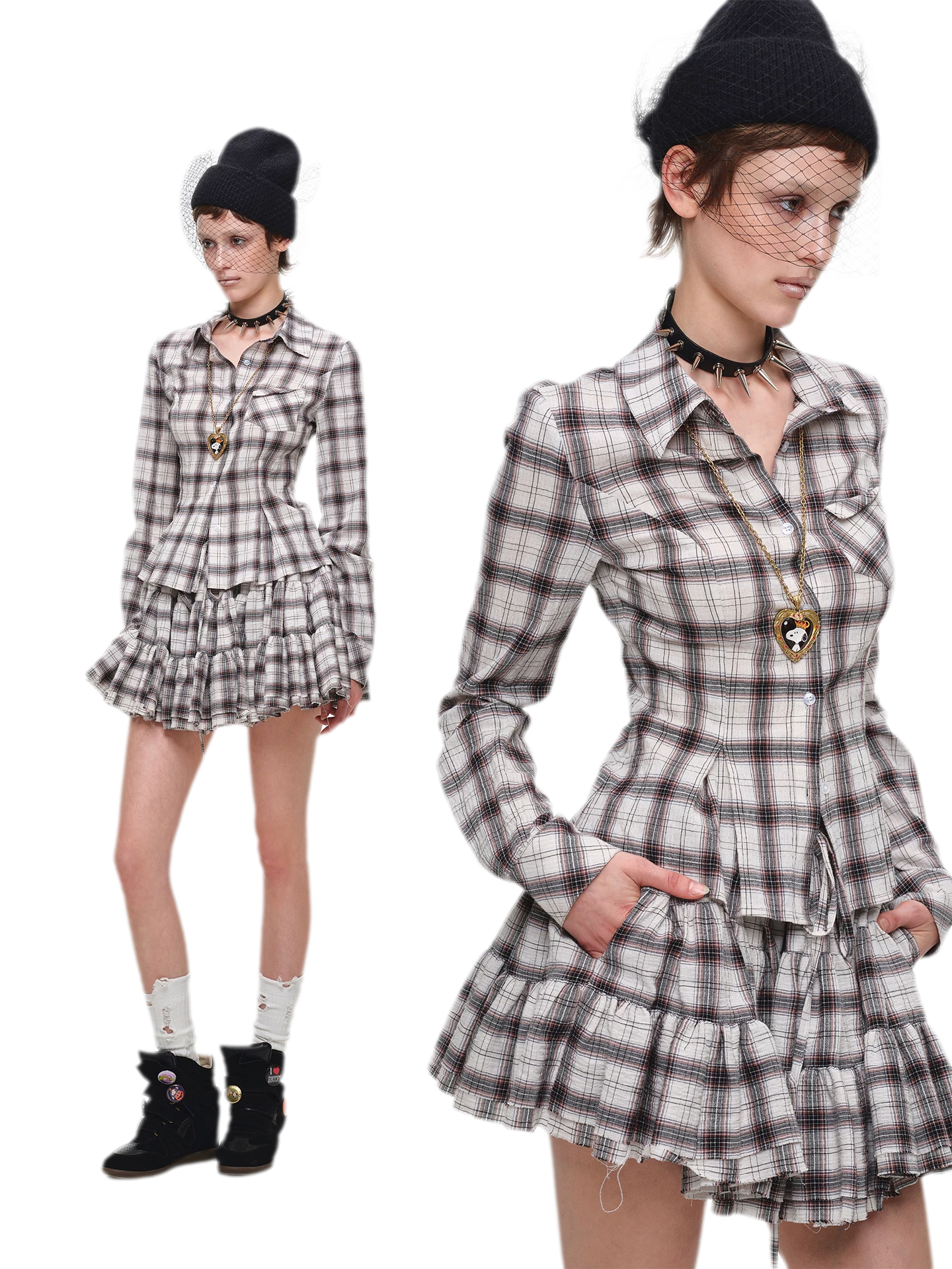 Plaid Tiered Skirt Set