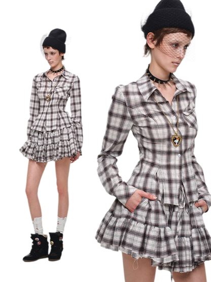 Plaid Tiered Skirt Set
