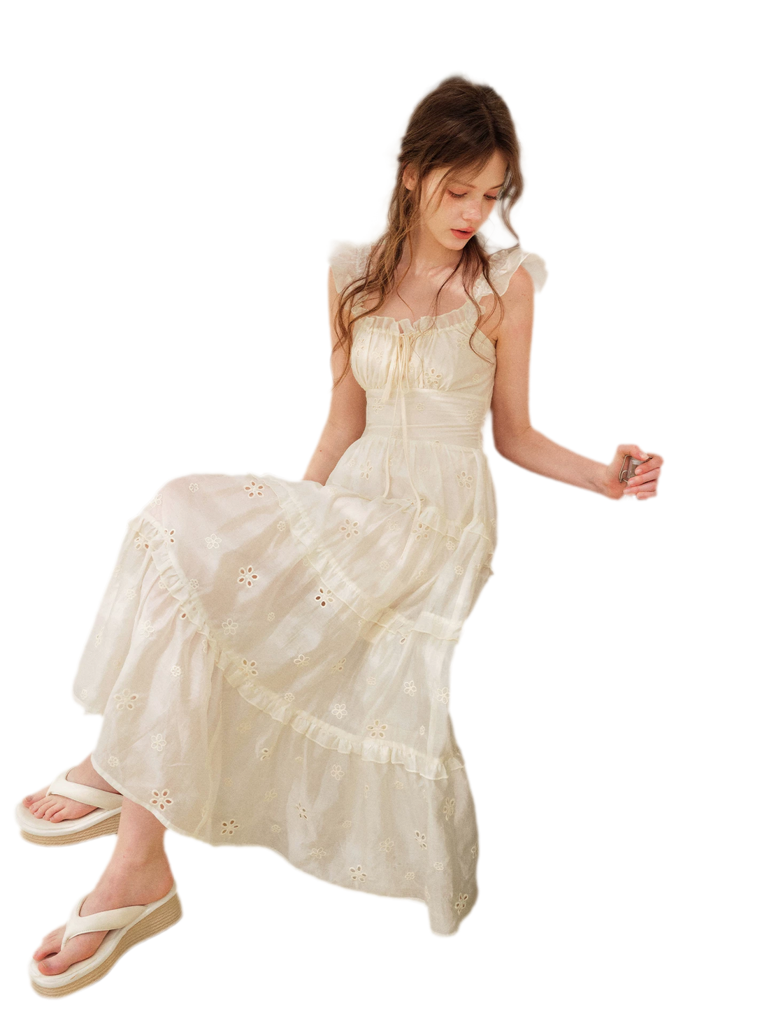 Embroidered Floral Tie-Waist Dress