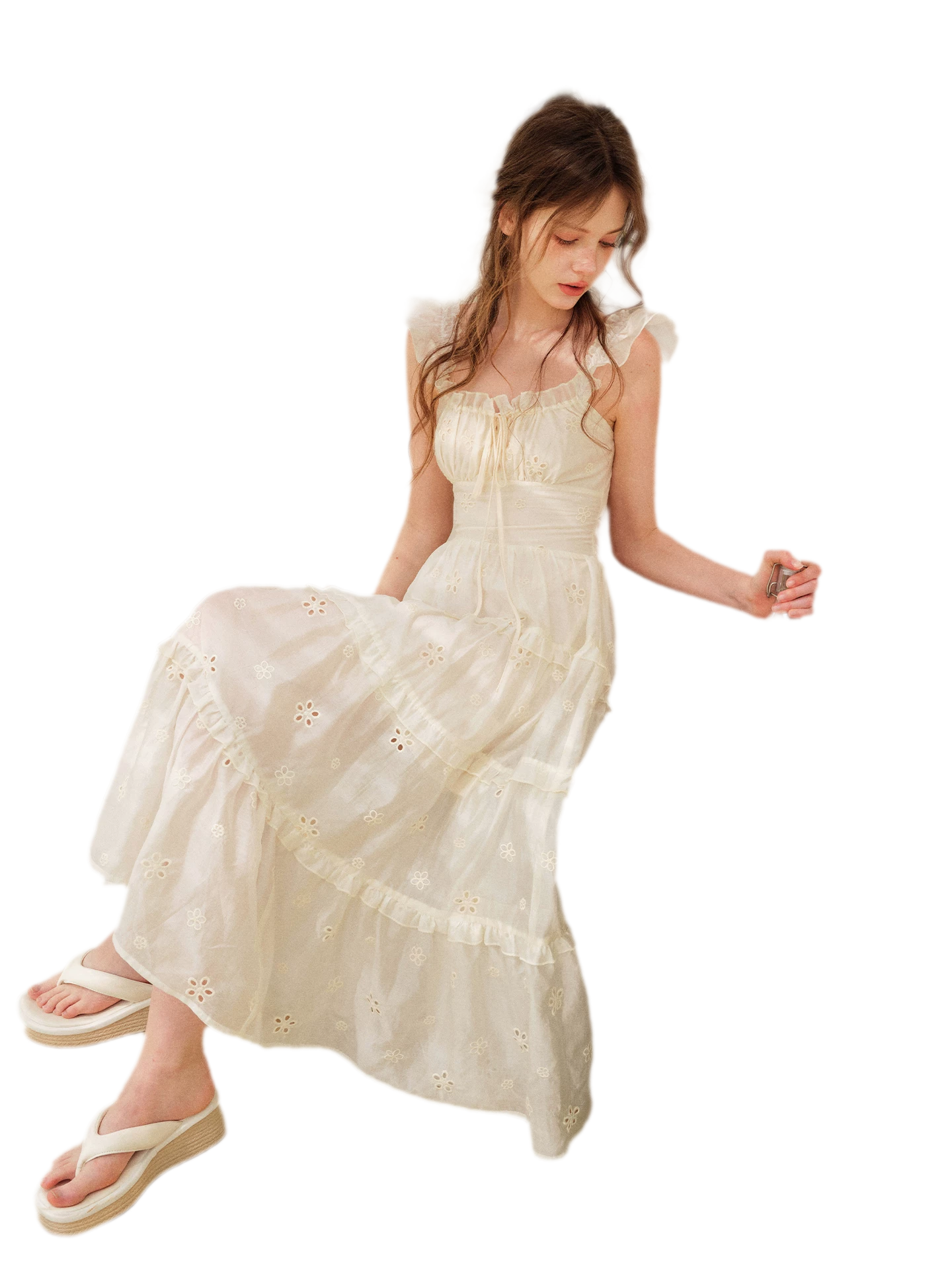 Embroidered Floral Tie-Waist Dress