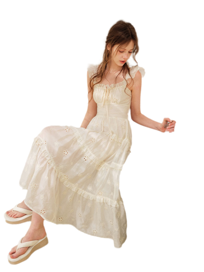 Embroidered Floral Tie-Waist Dress