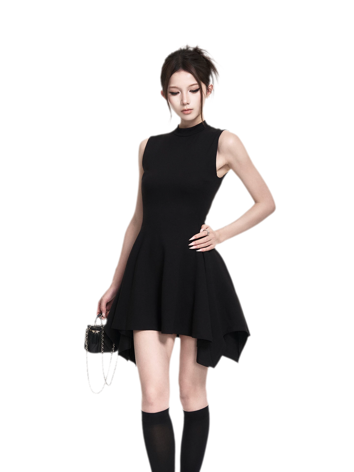 Black Asymmetric A-Line Dress Black / S