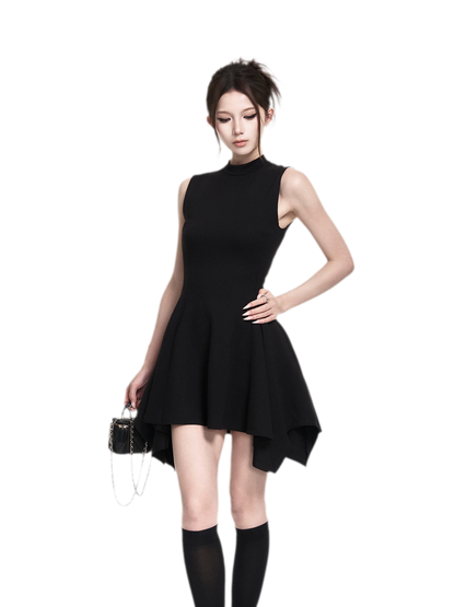 Black Asymmetric A-Line Dress