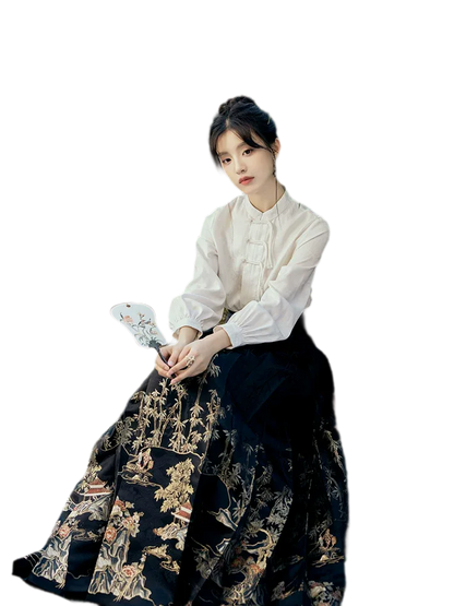墨白·竹下听澜 Ink Bamboo Ripples Brocade Mamian