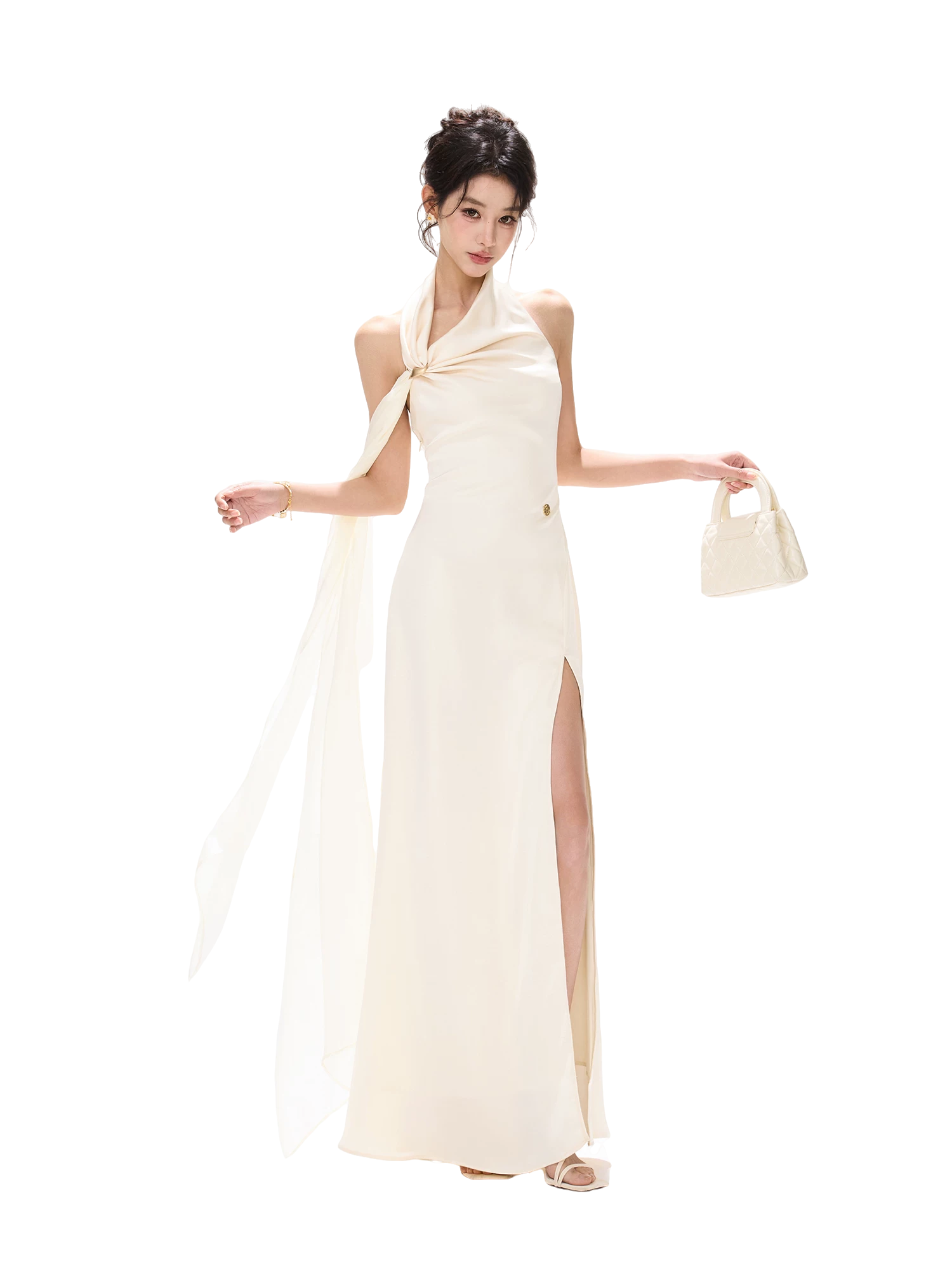 cynr French Style One-Shoulder Backless Halter Long Dress – CHINASQUAD