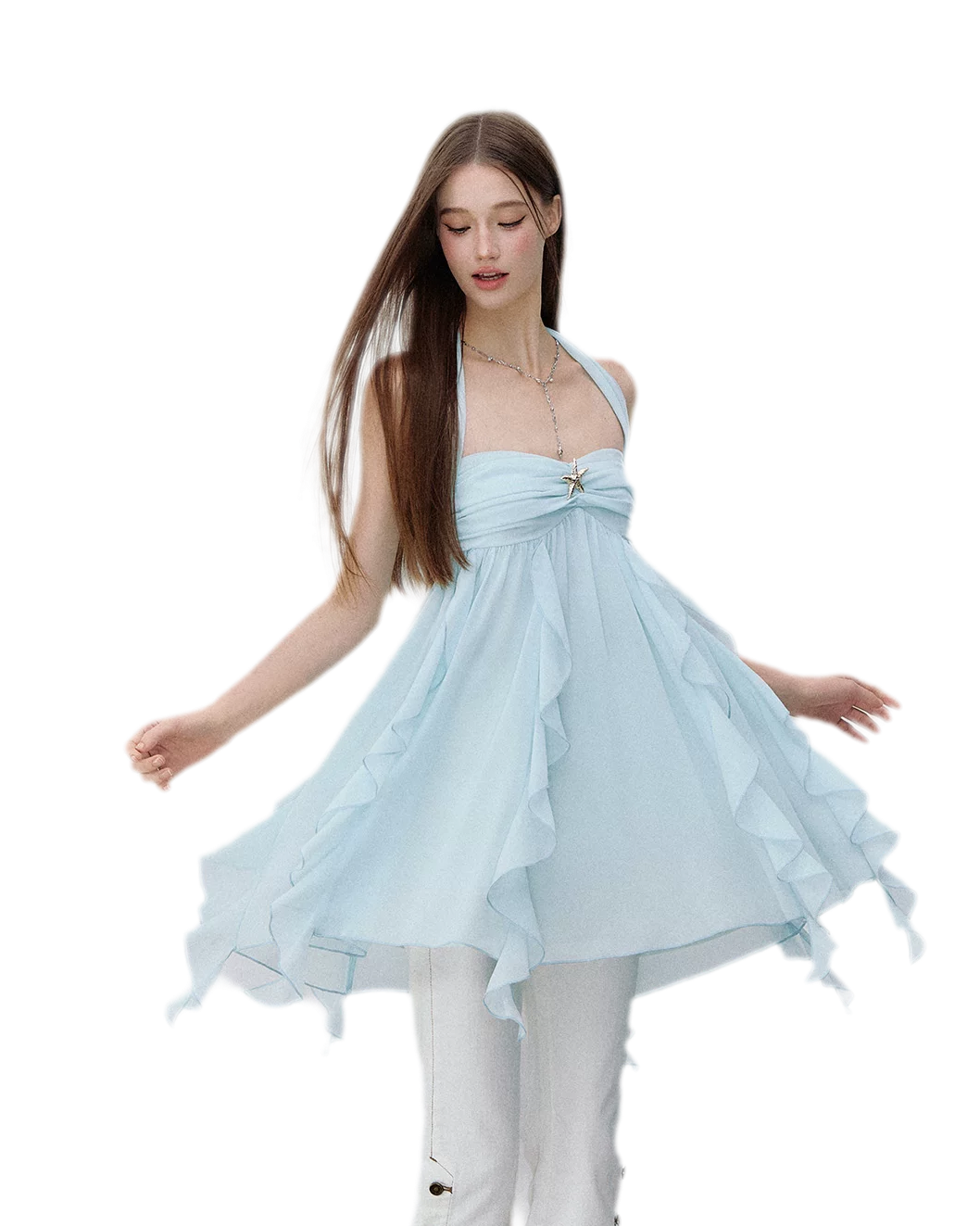 Starfish Ruffle Halter Dress