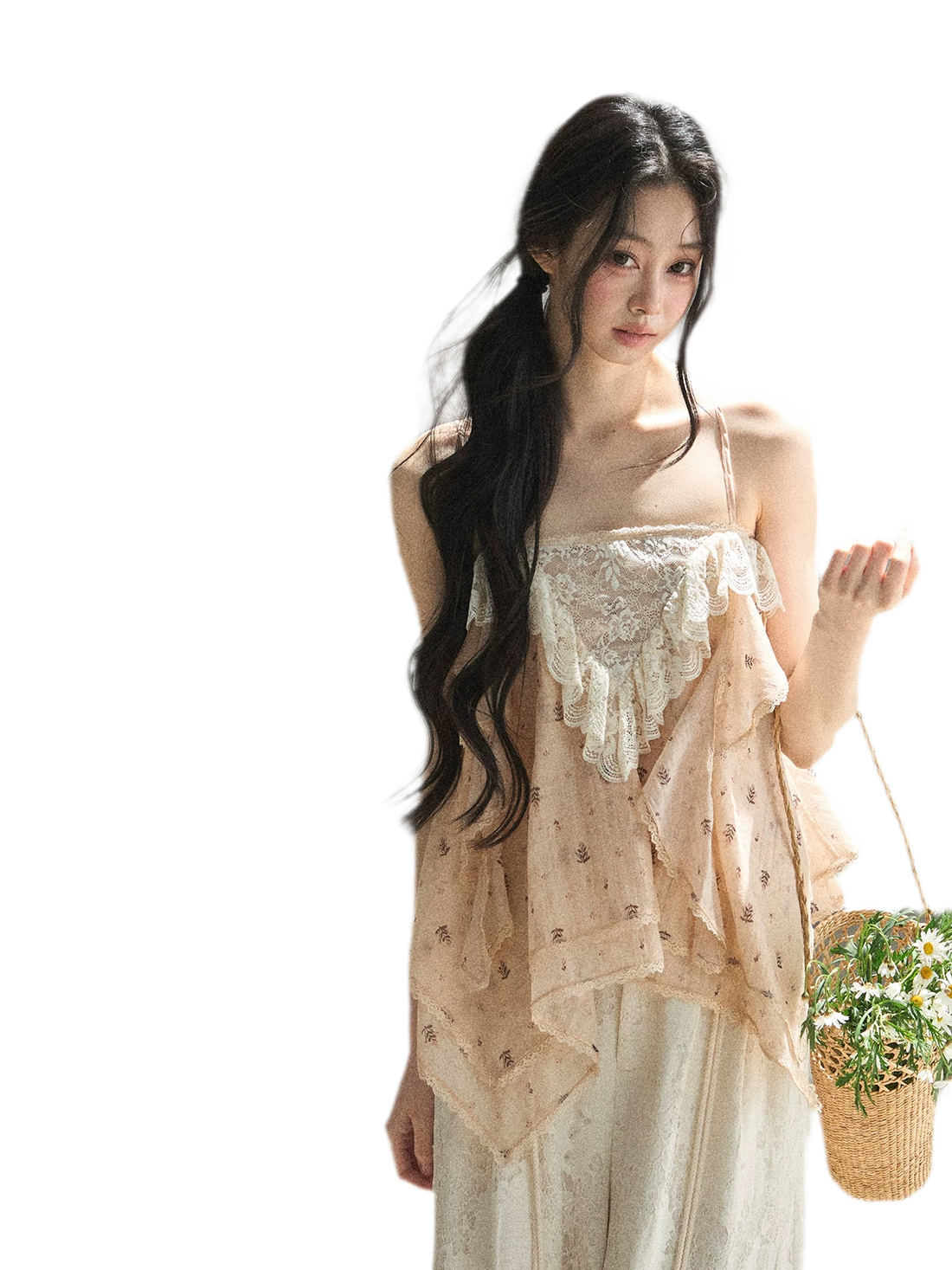 Lace Trim Asymmetric Cami