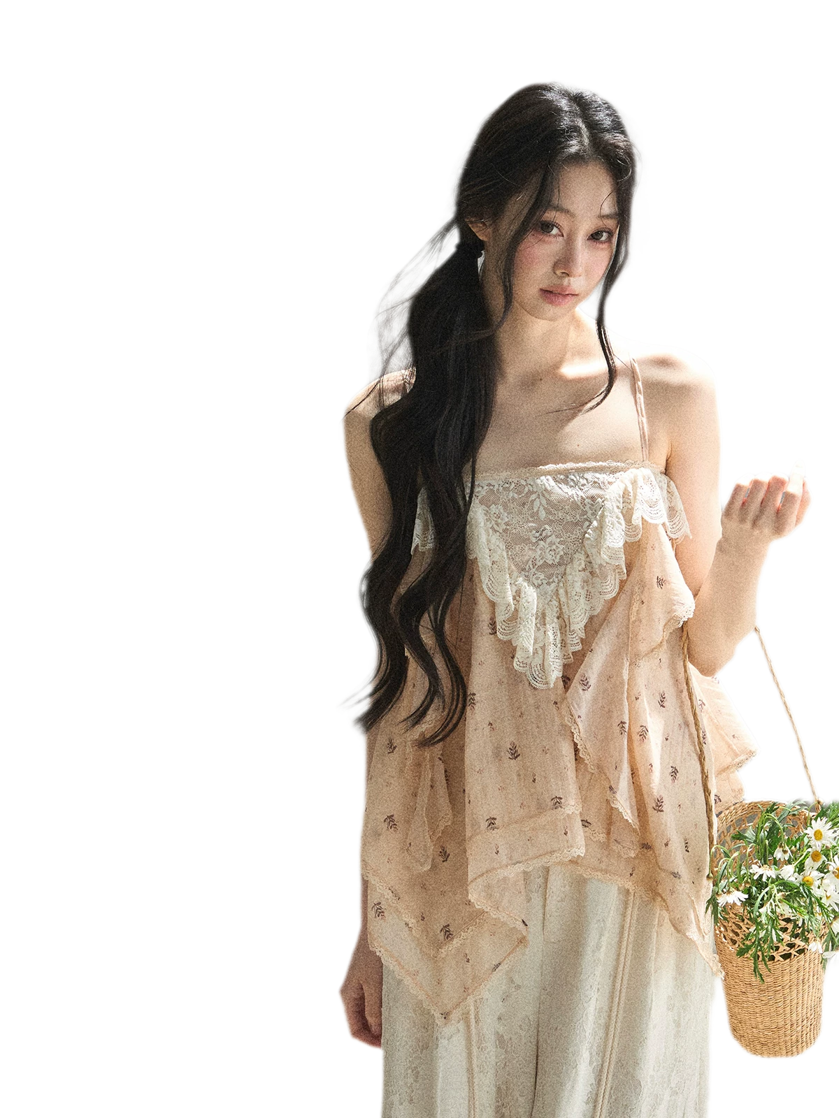 Lace Trim Asymmetric Cami