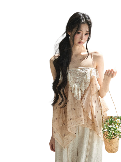 Lace Trim Asymmetric Cami