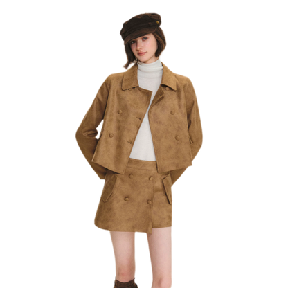 Distressed Leather Jacket Skort Set