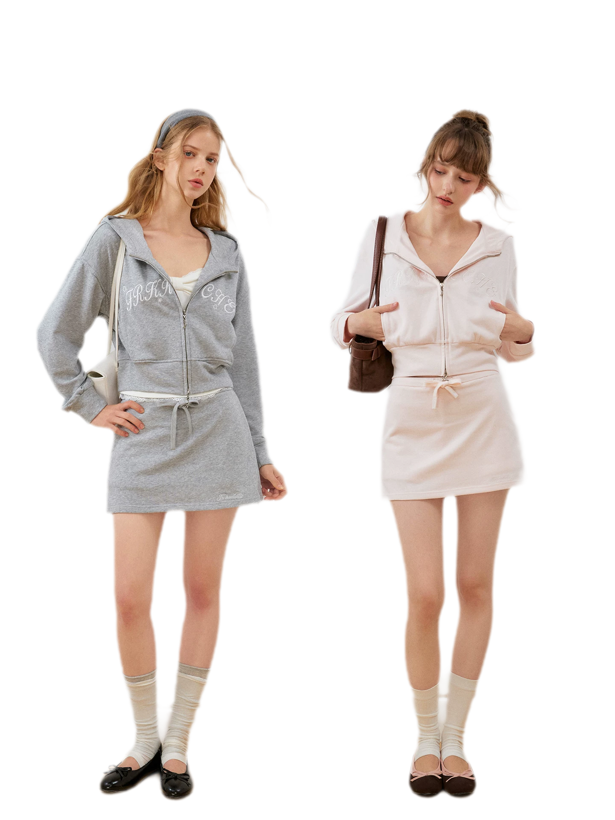 Cropped hoodie-set met contrasterend borduursel