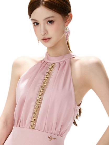 Rhinestone Halter Maxi Dress