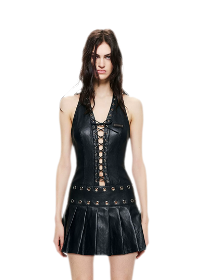 Leather Halter Mini Dress