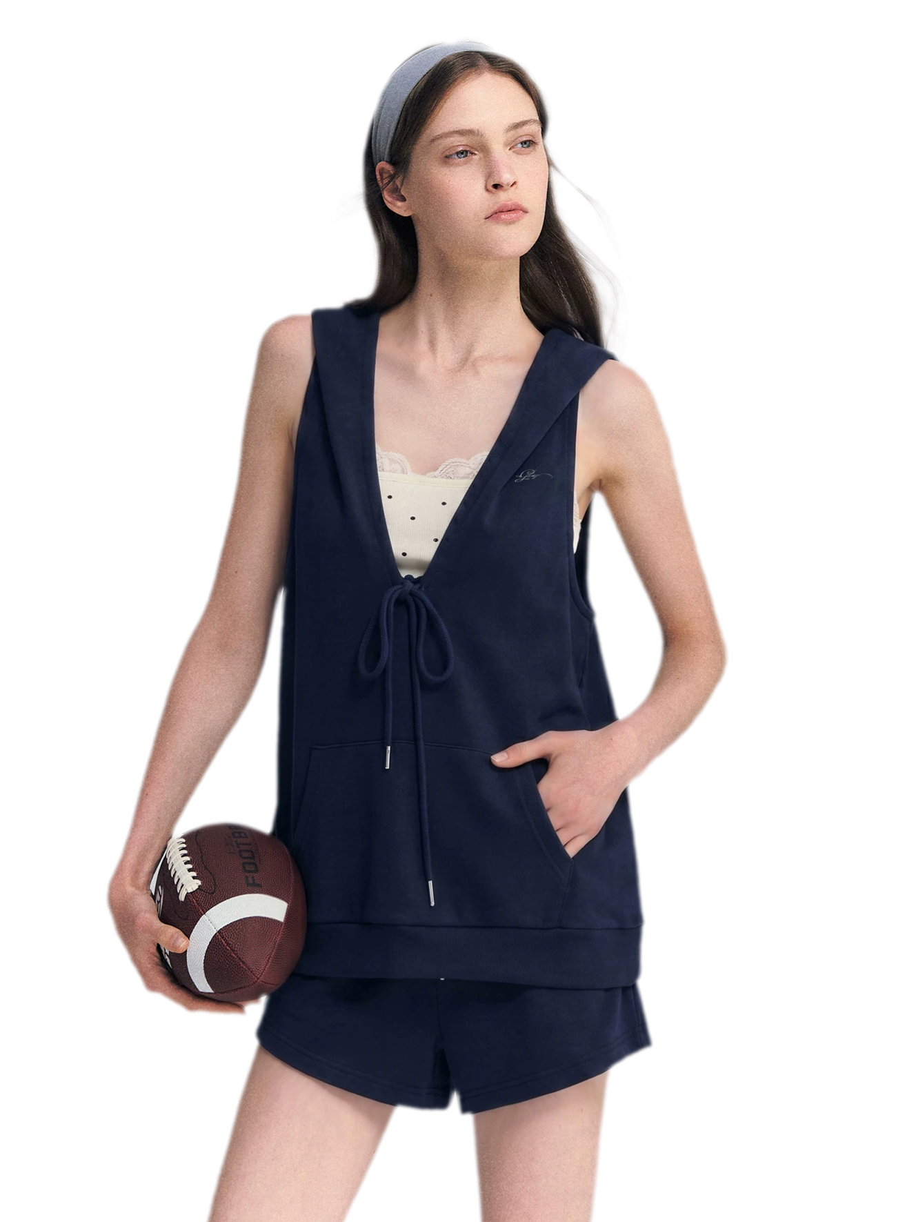 U-Neck Hoodie Vest Set