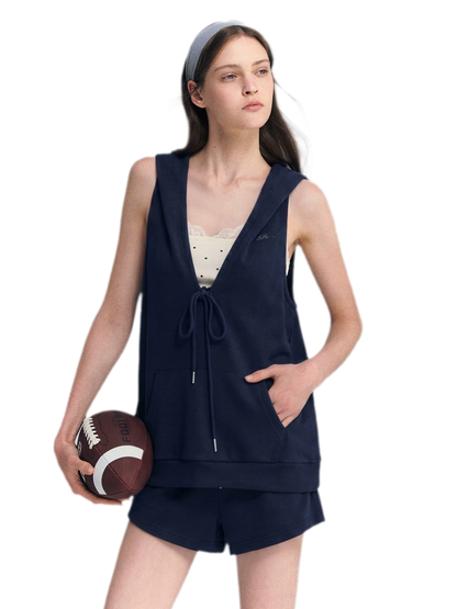 U-Neck Hoodie Vest Set