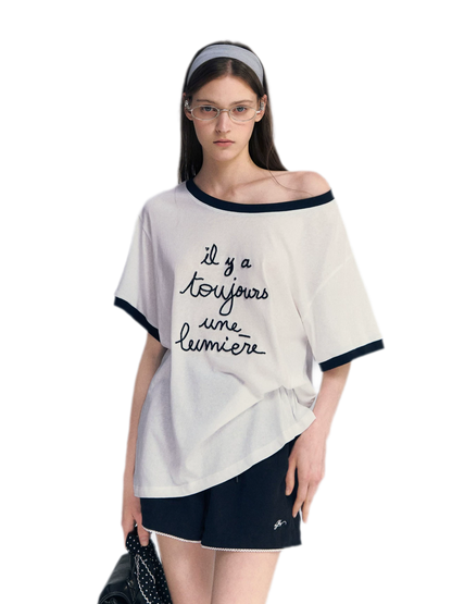 Contrast Rib Knit T-Shirt