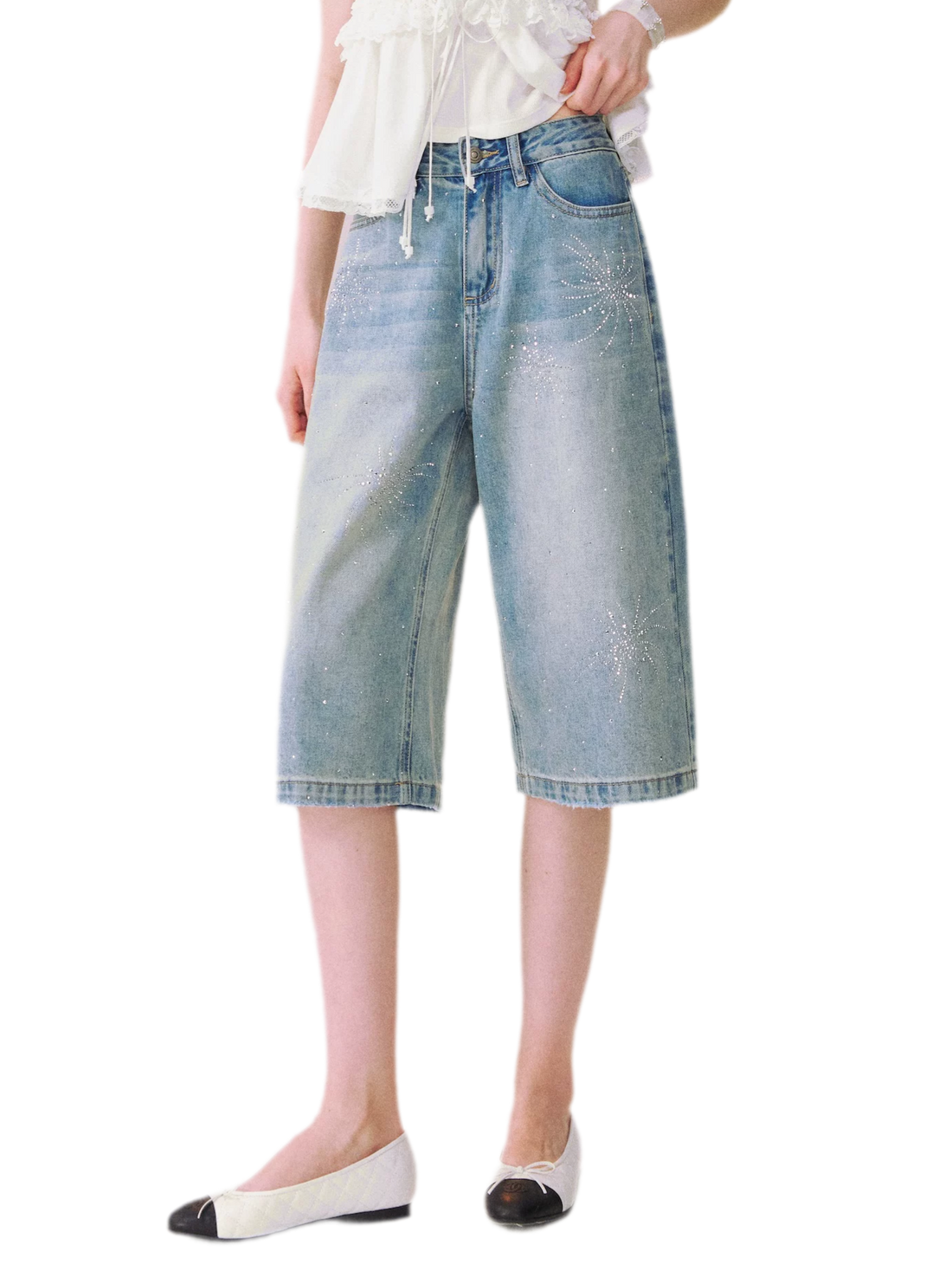 Firework Rhinestone Denim Shorts