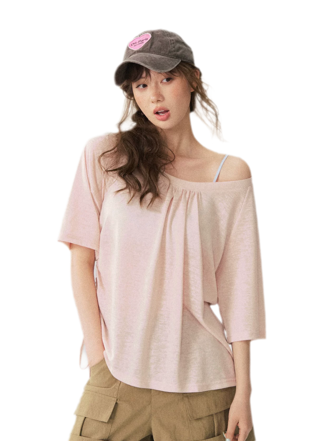 V-Neck Ruched Knit Tee
