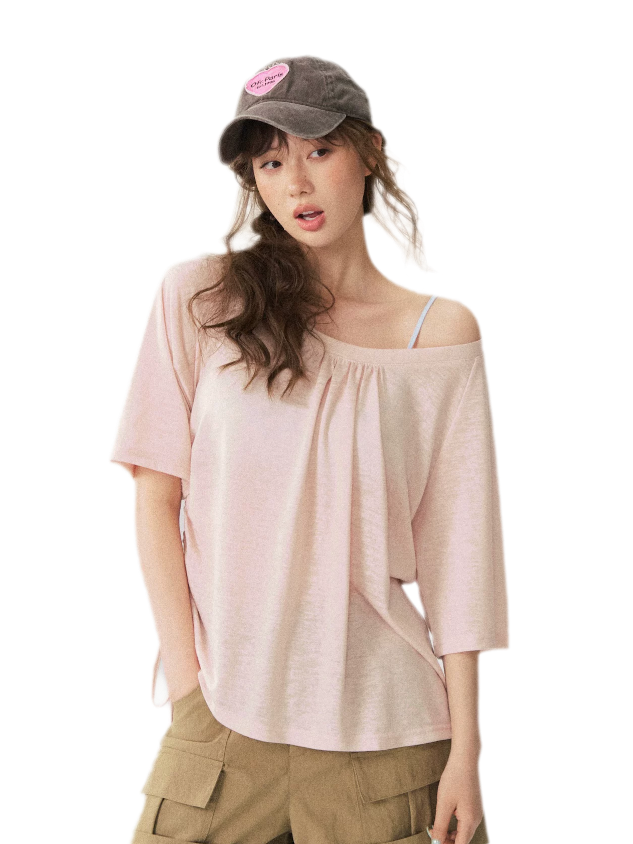 V-Neck Ruched Knit Tee