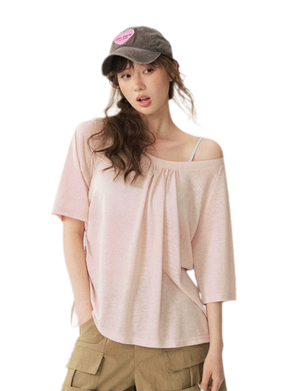 V-Neck Ruched Knit Tee