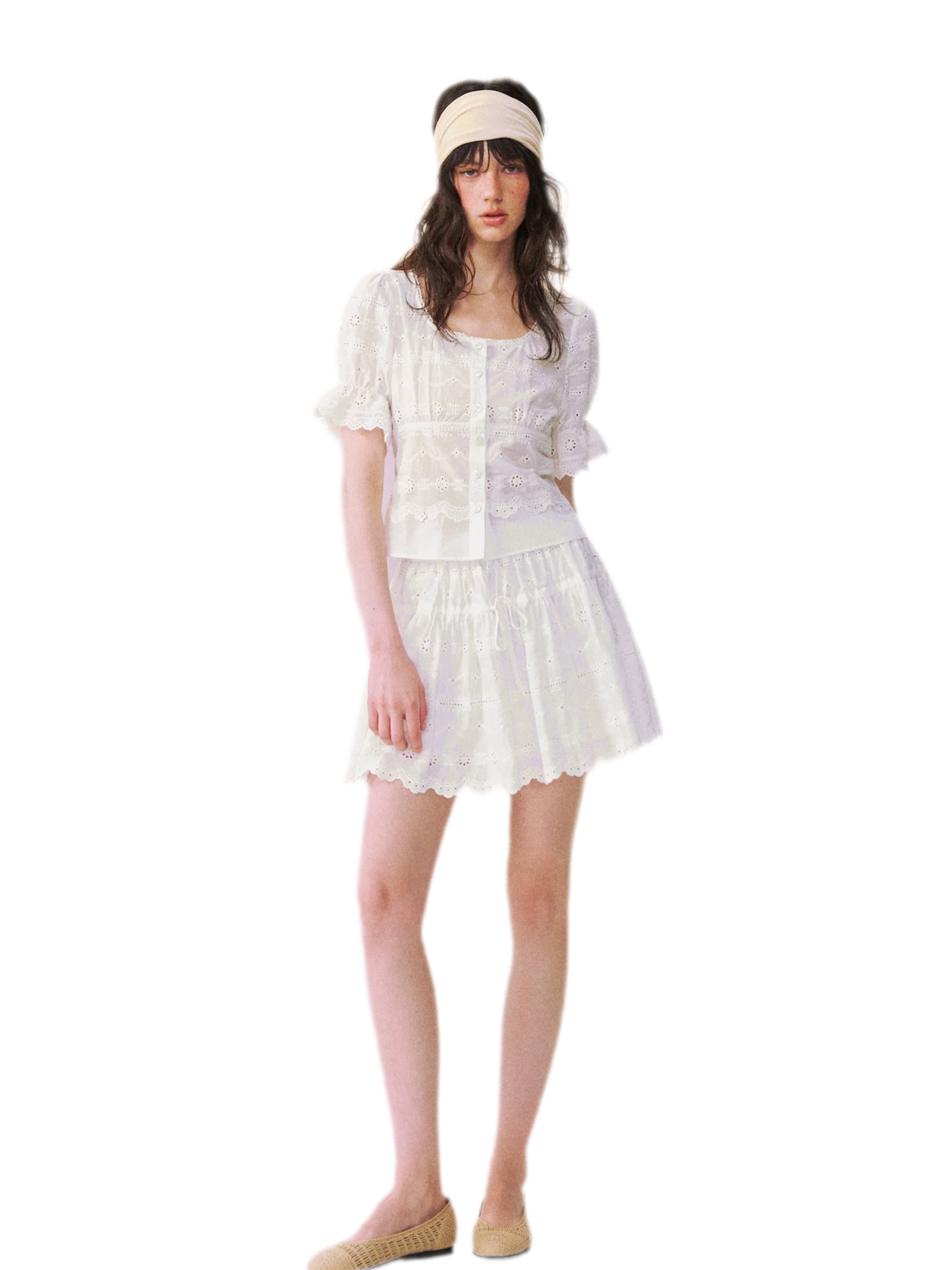 Eyelet Embroidered Top &amp; Skirt Set