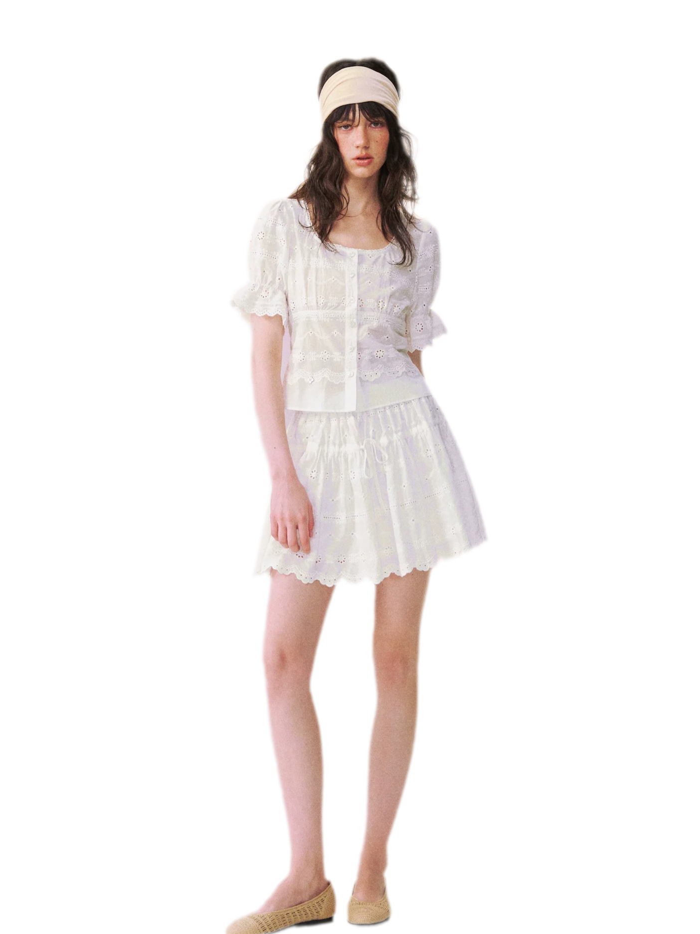 Eyelet Embroidered Top &amp; Skirt Set