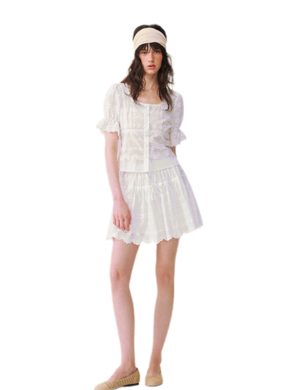 Eyelet Embroidered Top &amp; Skirt Set
