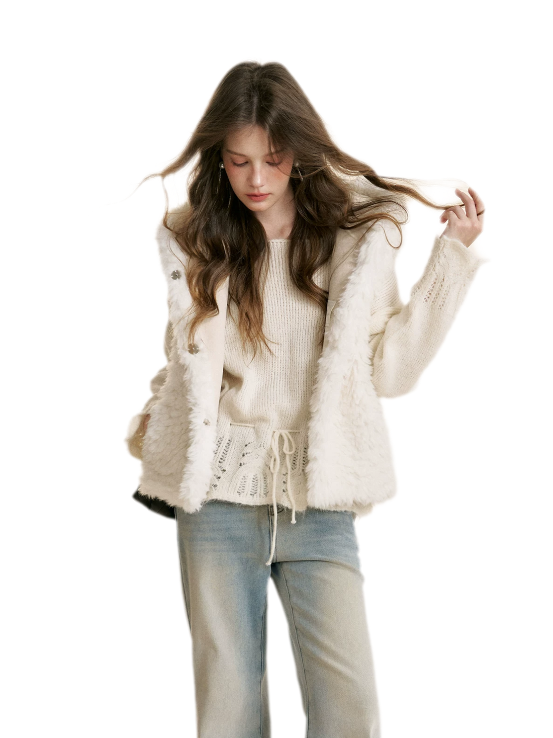 Lace Drawstring Off-Shoulder Sweater