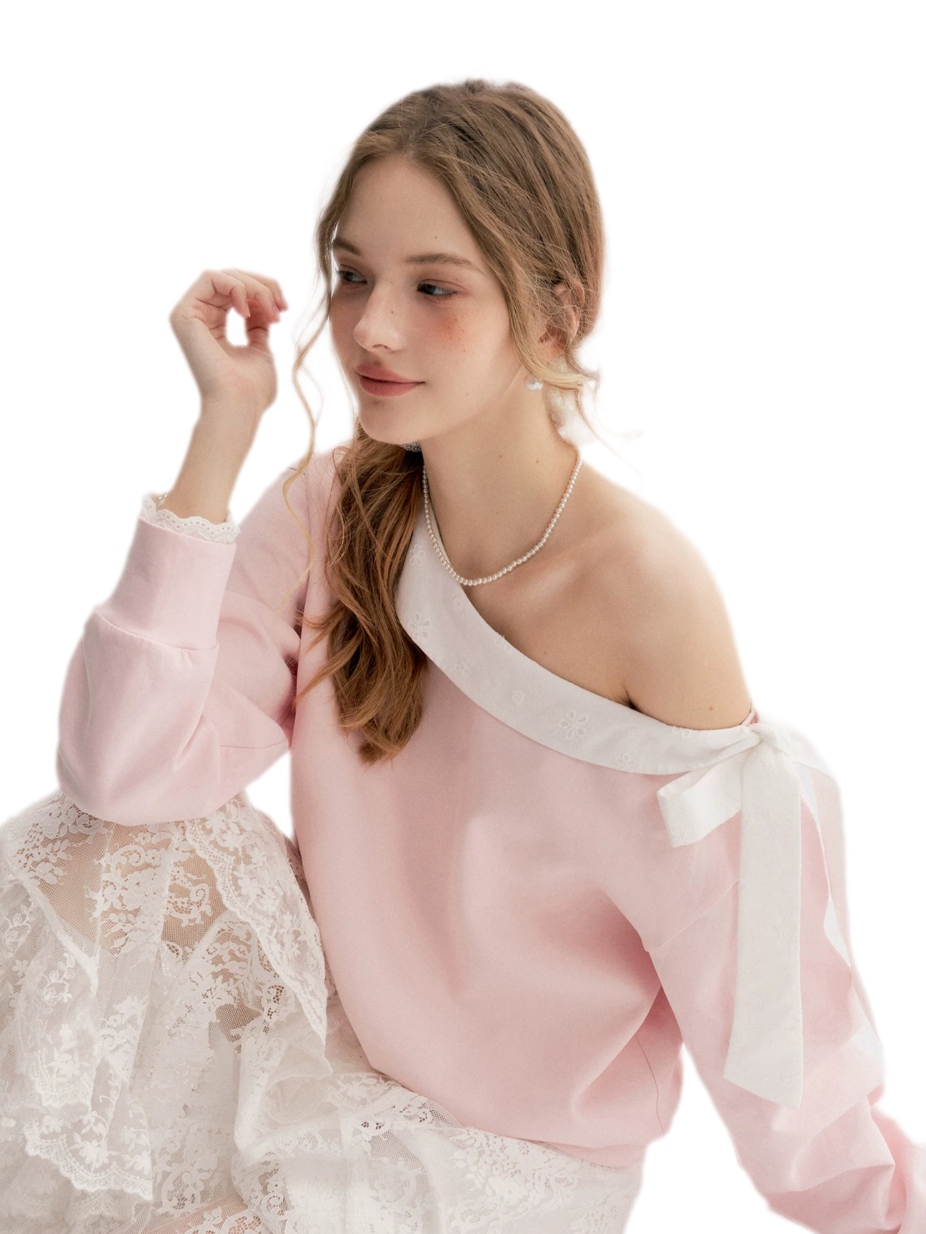 Balletcore Lace Collar Sweatshirt