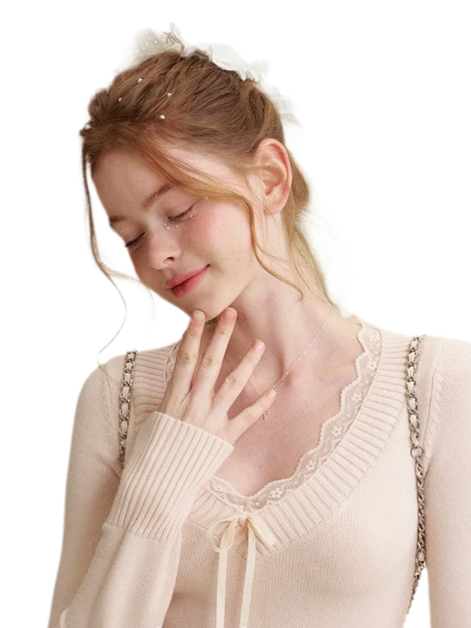 Lace Bow Knit Top