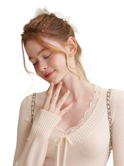 Lace Bow Knit Top
