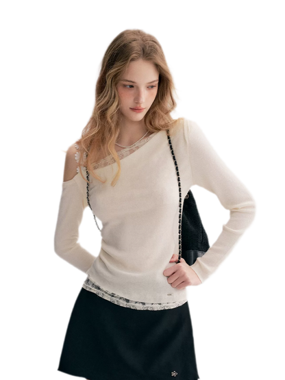 Lace Asymmetric Knit Top