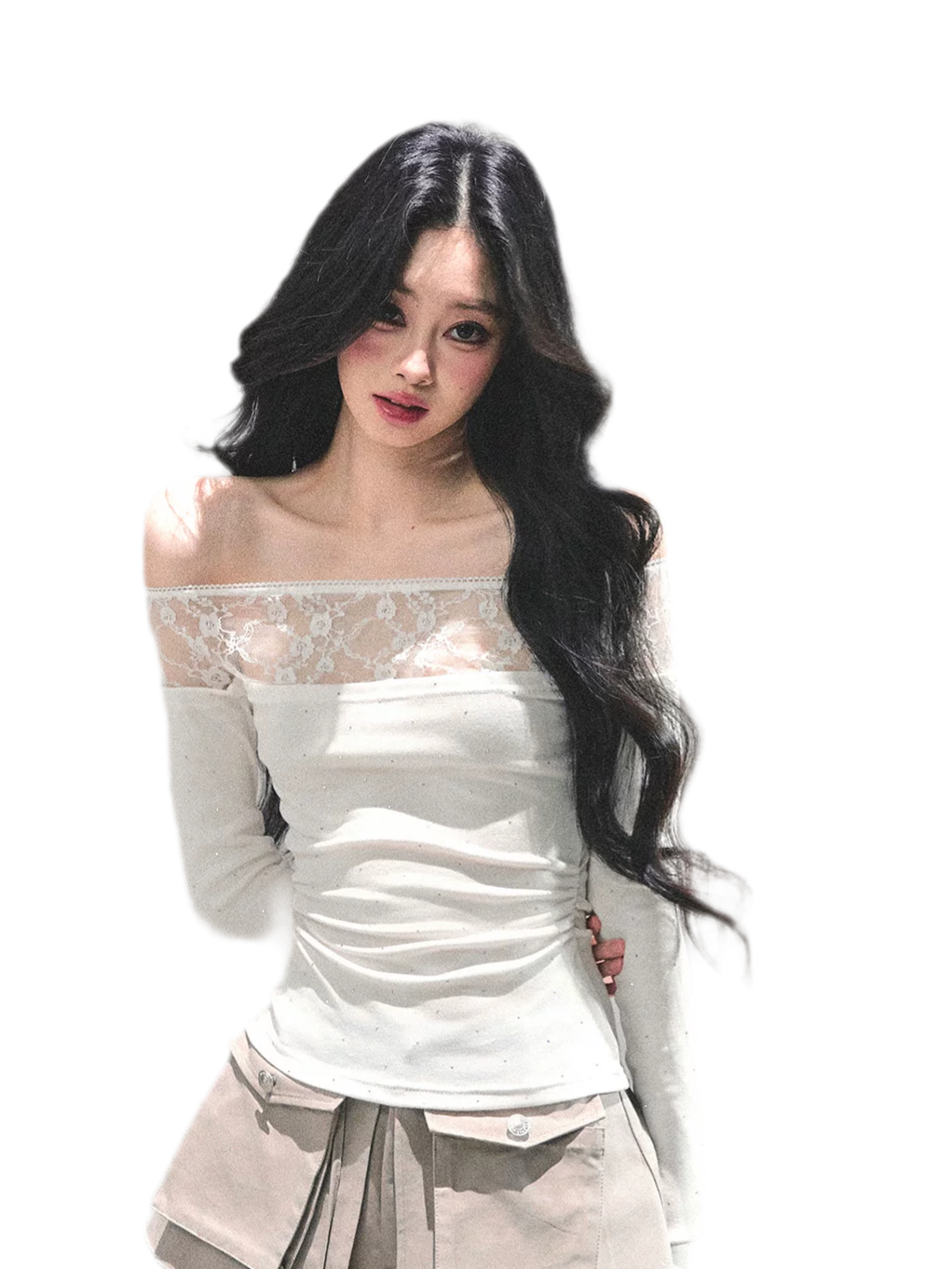 Off-Shoulder Lace Dot Tee