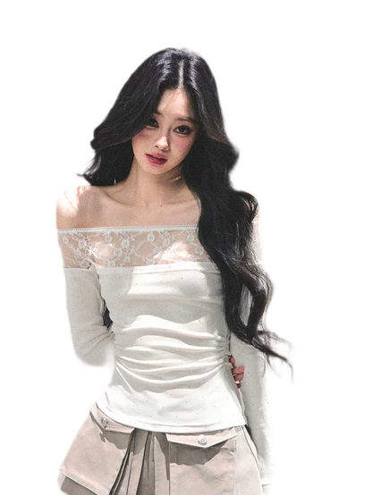Off-Shoulder Lace Dot Tee