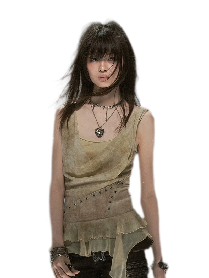 Dyed Chiffon Cowl Tank